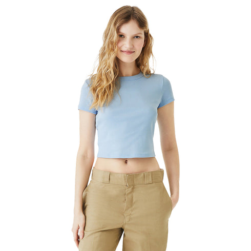 Women's Micro Rib Baby Tee Solid Baby Blue Blend front model