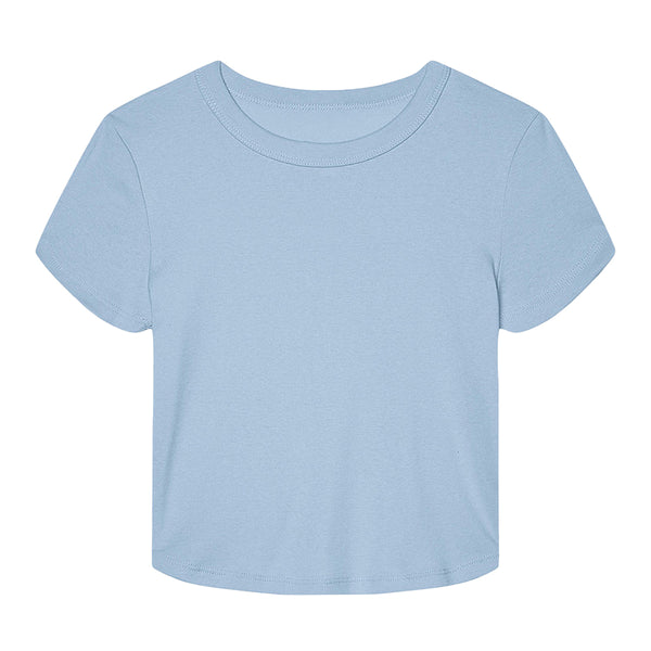 Women's Micro Rib Baby Tee Solid Baby Blue Blend front