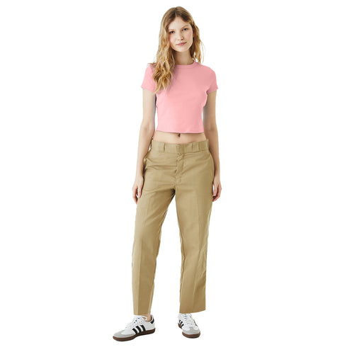 Women's Micro Rib Baby Tee Solid Pink Blend front model