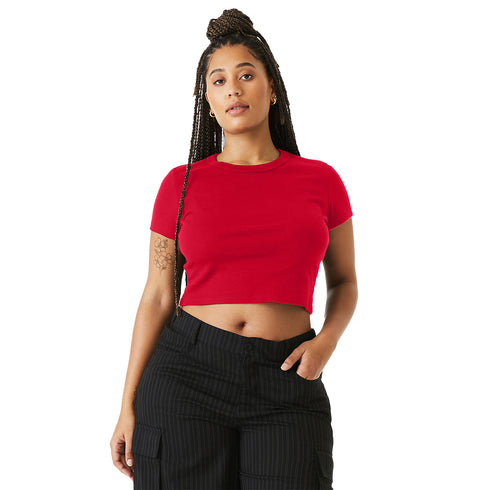Women's Micro Rib Baby Tee Solid Red Blend front model
