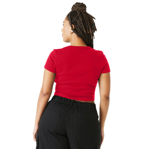 Women's Micro Rib Baby Tee Solid Red Blend back model
