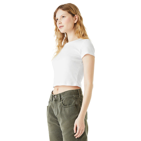 Women's Micro Rib Baby Tee Solid White Blend side model