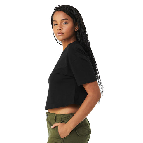 Women's Jersey Crop Tee Black T-shirt Side Model