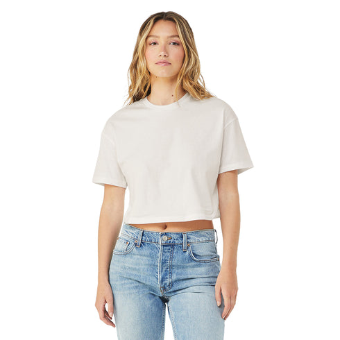 Women's Jersey Crop Tee Vintage White Front Model