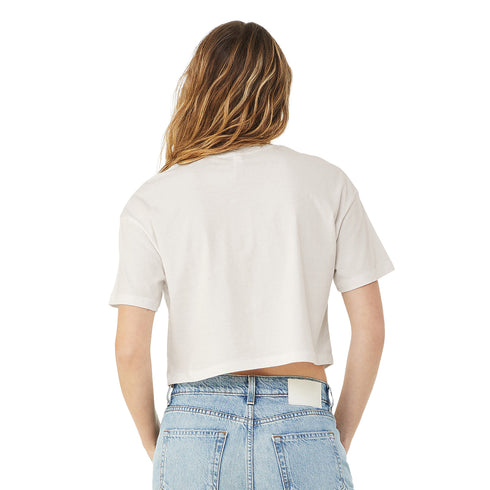 Women's Jersey Crop Tee Vintage White back Model