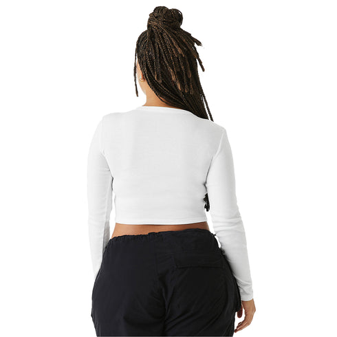 Women's Micro Rib Long Sleeve Baby Tee Solid White Blend Blend back model