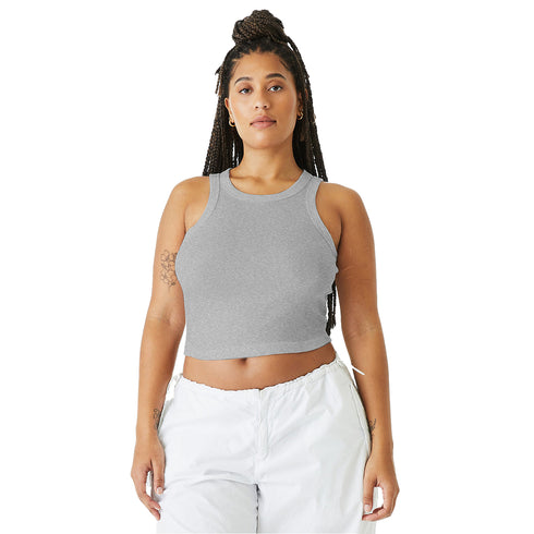 Women's Micro Rib Racer Tank Athletic Heather Front close-up Model