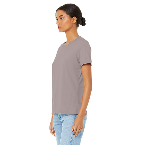 Women's Relaxed Jersey Short Sleeve Tee Heather Pink Gravel Side Model