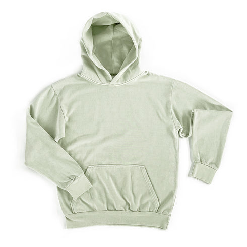 Garment Dye Hoodie Pistachio Front Sleeve Fold