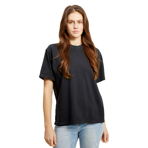 heavyweight pigment tee faded black model women front