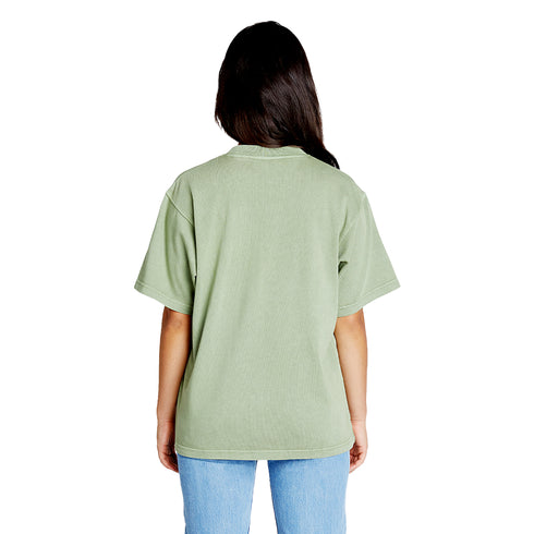 heavyweight pigment tee olive model women back