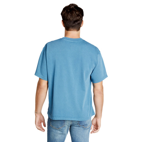 heavyweight pigment tee pebble blue model men back