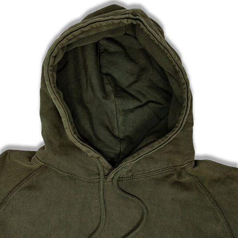 close up of olive vintage hoodie